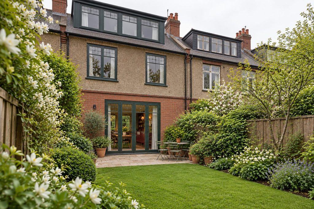 Rear garden, the garden looking back toward the house - 5-bedroom terraced house in Clapham