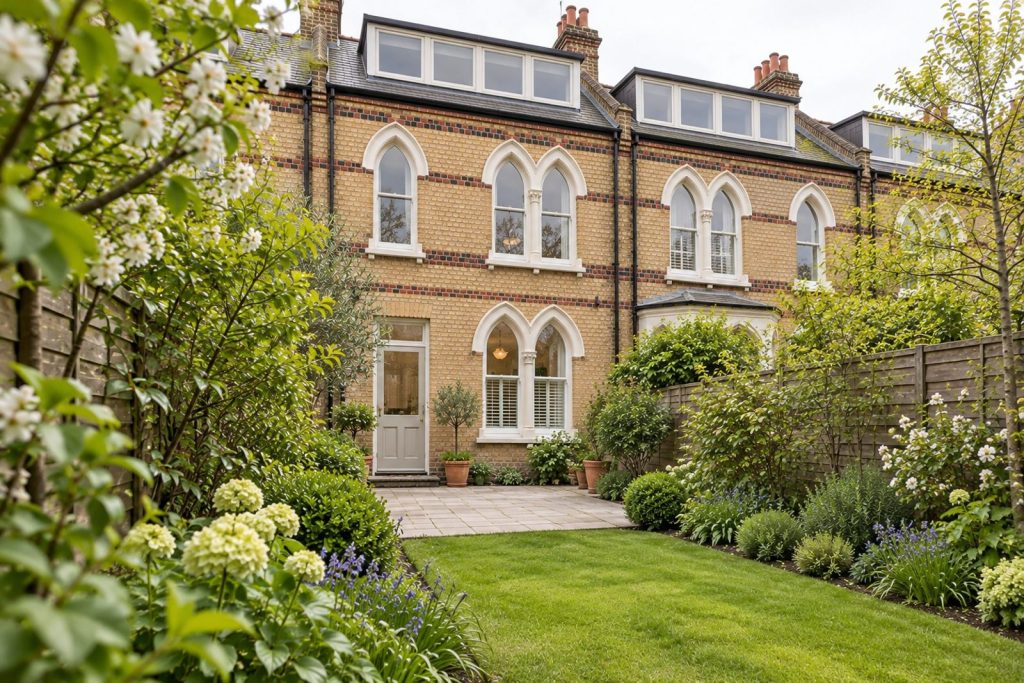 Rear garden, the garden looking back toward the house - 5-bedroom terraced house in Wandsworth