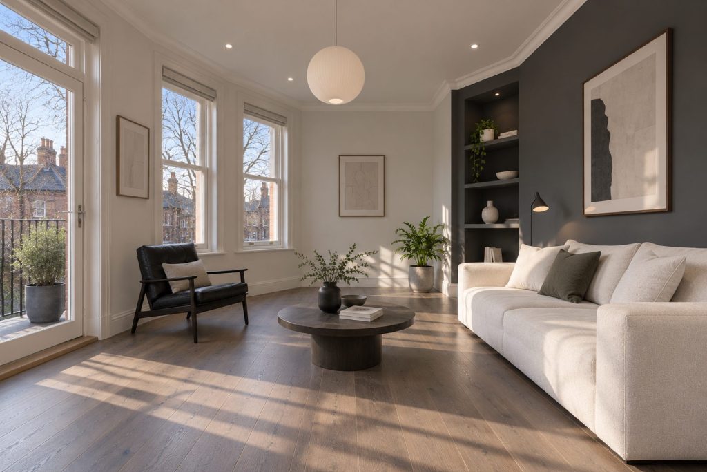 Sitting room, view from the opposite corner - 2-bedroom flat in Brixton