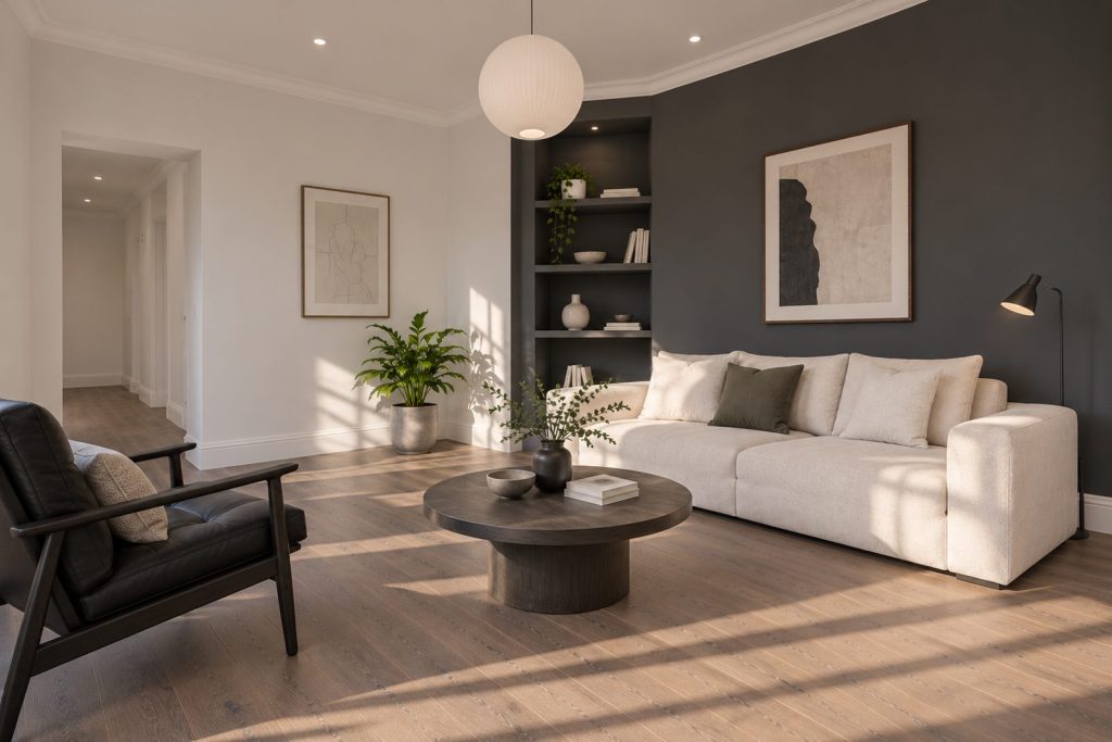 Sitting room, view toward the window - 2-bedroom flat in Brixton