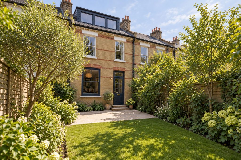 Rear garden, the garden looking back toward the house - 5-bedroom terraced house in Earlsfield