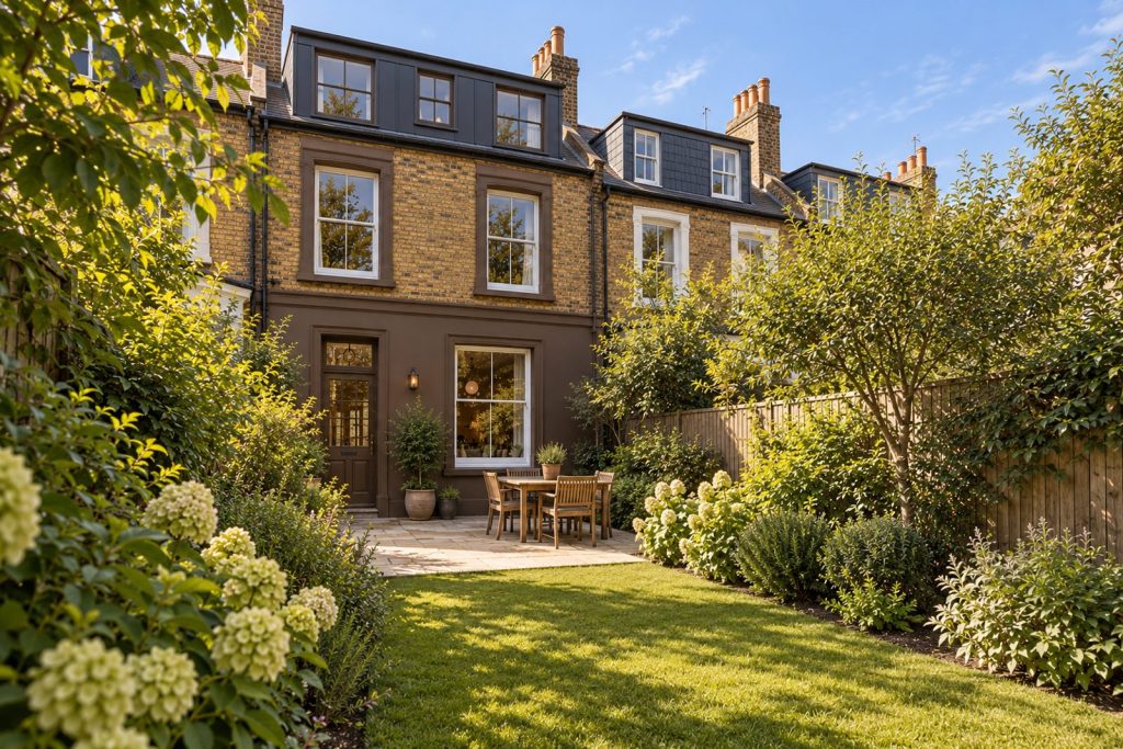 Rear garden, the garden looking back toward the house - 5-bedroom terraced house in Streatham