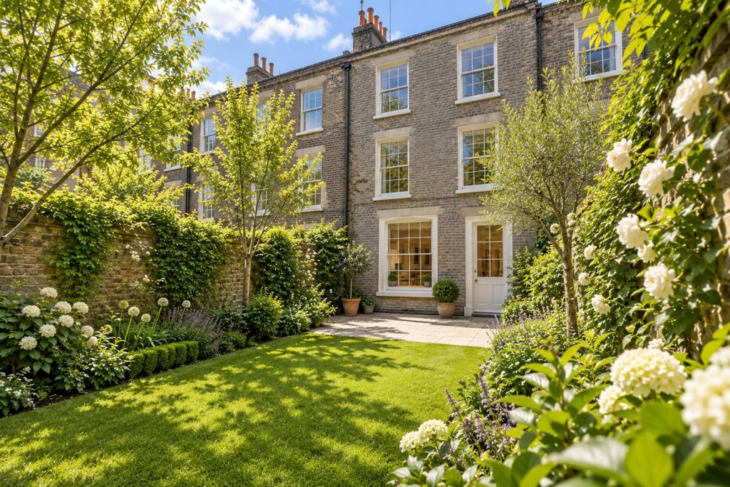 Rear garden, the garden looking back toward the house - 5-bedroom town house in Wandsworth