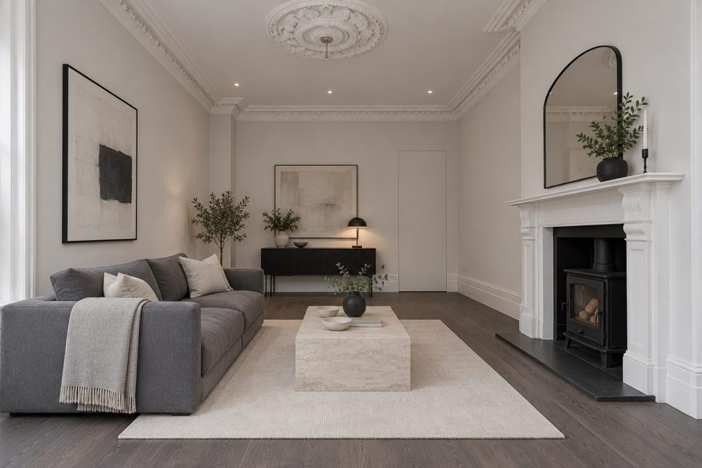 Sitting room, wide view from the doorway - 3-bedroom terraced house in Tooting