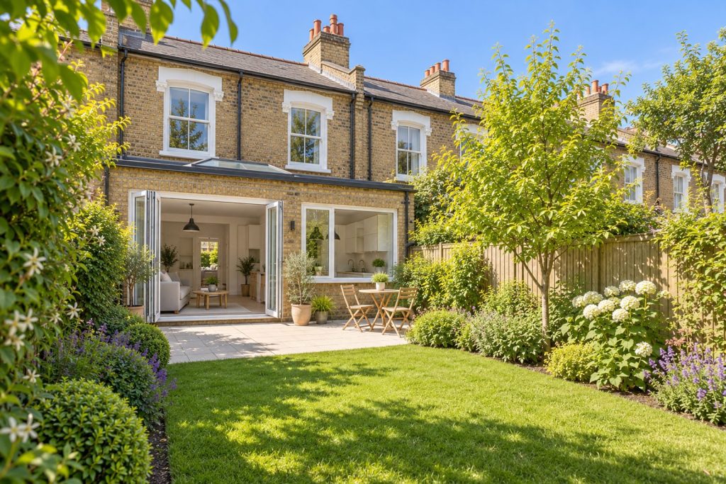 Rear garden, the garden looking back toward the house - 4-bedroom cottage in Fulham