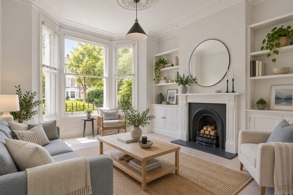 Sitting room, wide view from the doorway - 4-bedroom cottage in Fulham