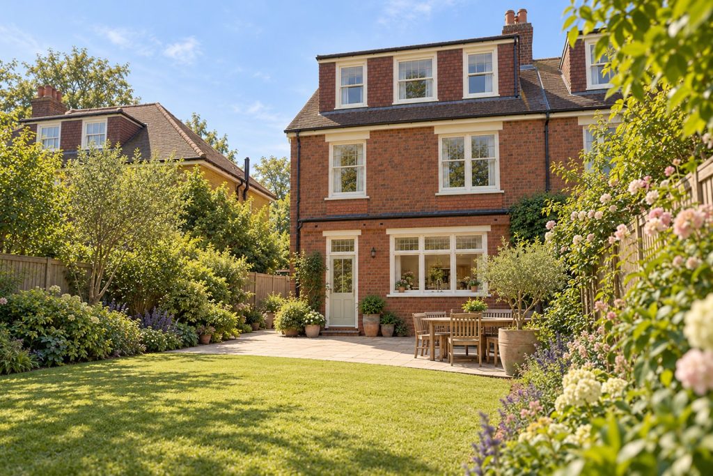 Rear garden, the garden looking back toward the house - 5-bedroom semi-detached house in Wimbledon