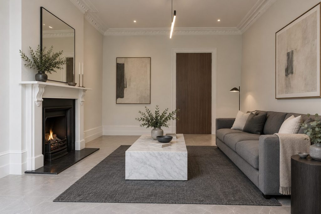 Drawing room, wide view from the doorway - 2-bedroom cottage in Battersea