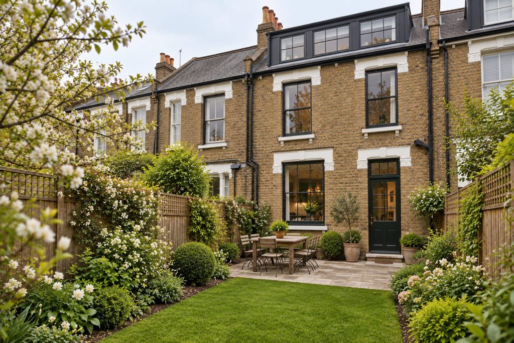 Rear garden, the garden looking back toward the house - 5-bedroom terraced house in Wandsworth