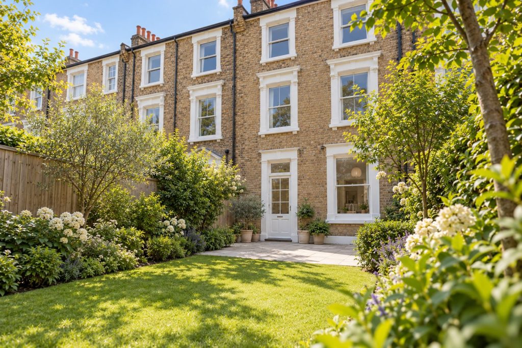 Rear garden, the garden looking back toward the house - 4-bedroom town house in Putney