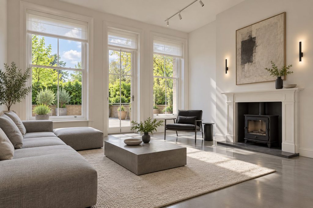 Sitting room, wide view from the doorway - 3-bedroom flat in Battersea