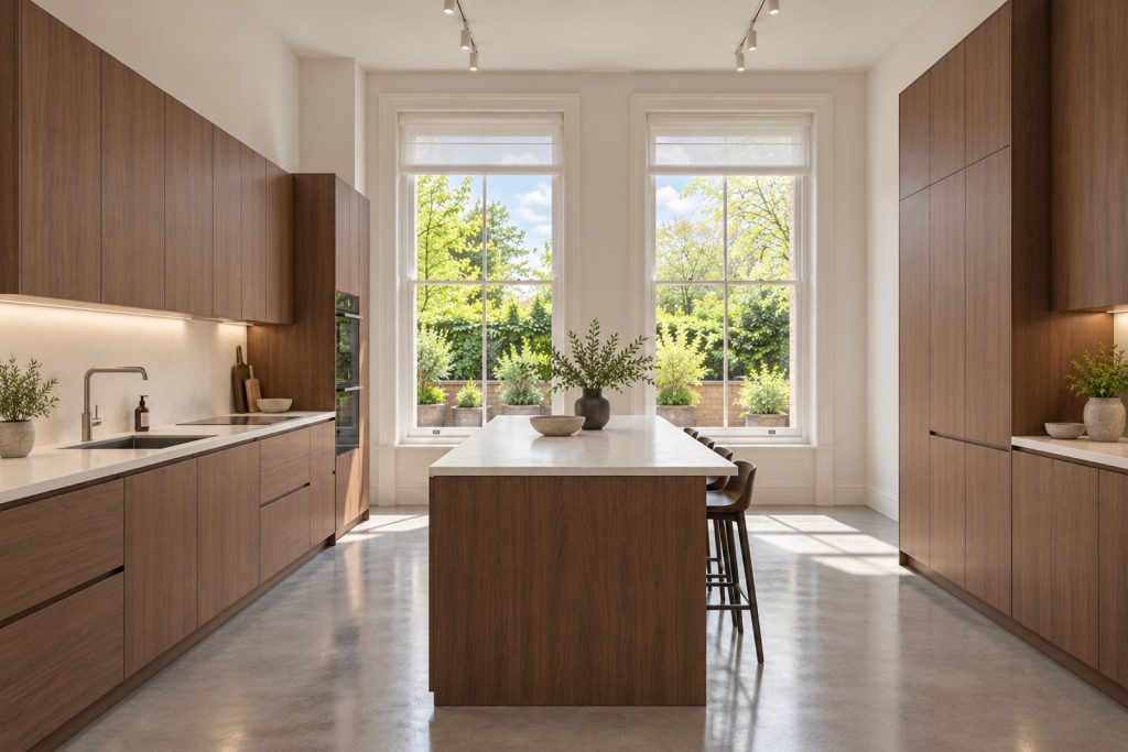 Kitchen, wide view from the doorway - 3-bedroom flat in Battersea