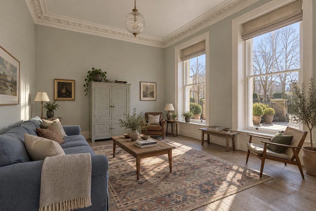 Sitting room, wide view from the doorway - 3-bedroom flat in Battersea