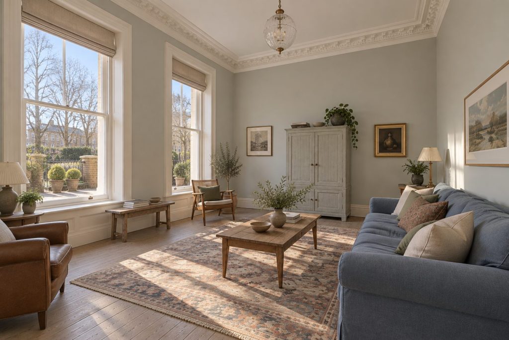Sitting room, view from the opposite corner - 3-bedroom flat in Battersea
