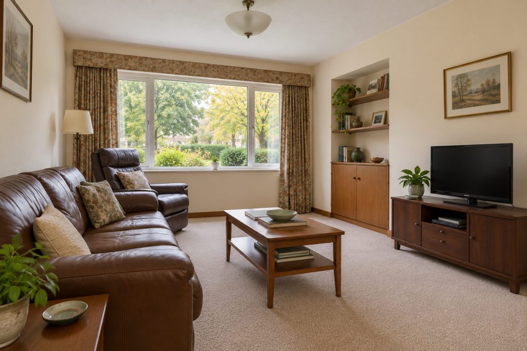 Living room, view toward the window - 2-bedroom flat in Earlsfield