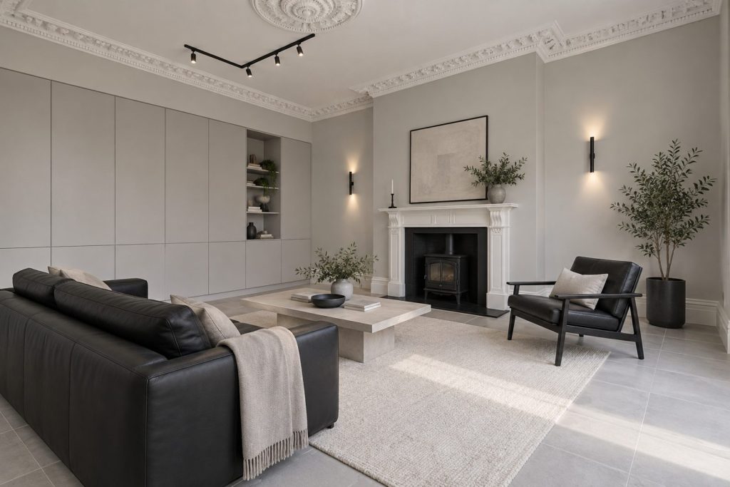 Sitting room, wide view from the doorway - 3-bedroom flat in Battersea
