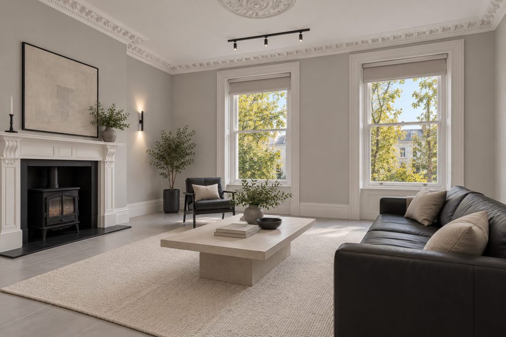 Sitting room, view from the opposite corner - 3-bedroom flat in Battersea