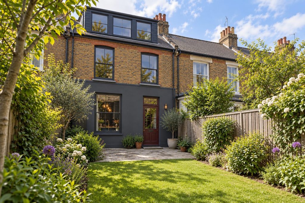 Rear garden, the garden looking back toward the house - 4-bedroom terraced house in Wimbledon