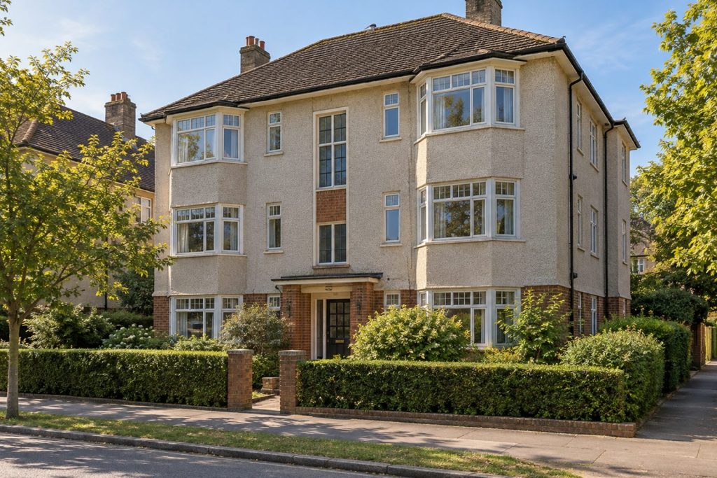 Front exterior, eye-level view of the building and its entrance - 3-bedroom maisonette in Fulham