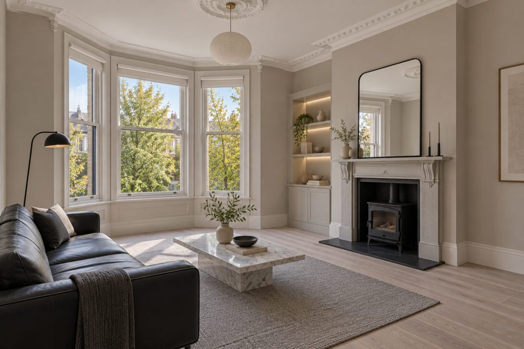 Sitting room, wide view from the doorway - 2-bedroom flat in Wandsworth