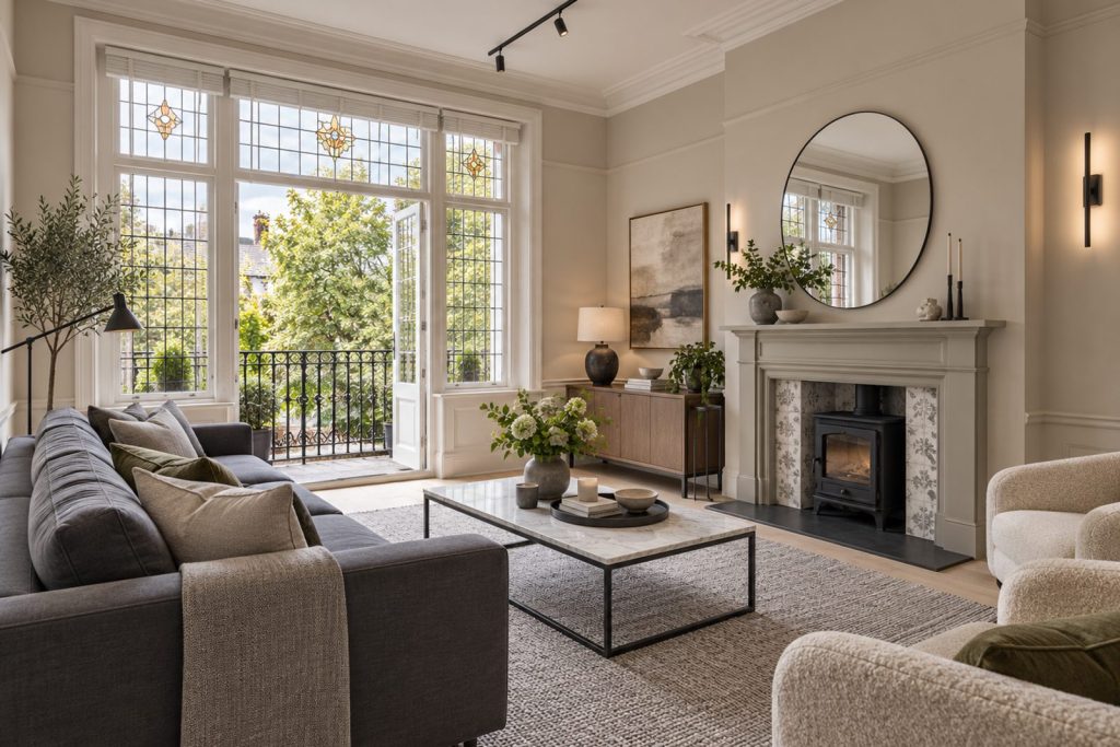 Sitting room, wide view from the doorway - 1-bedroom flat in Battersea