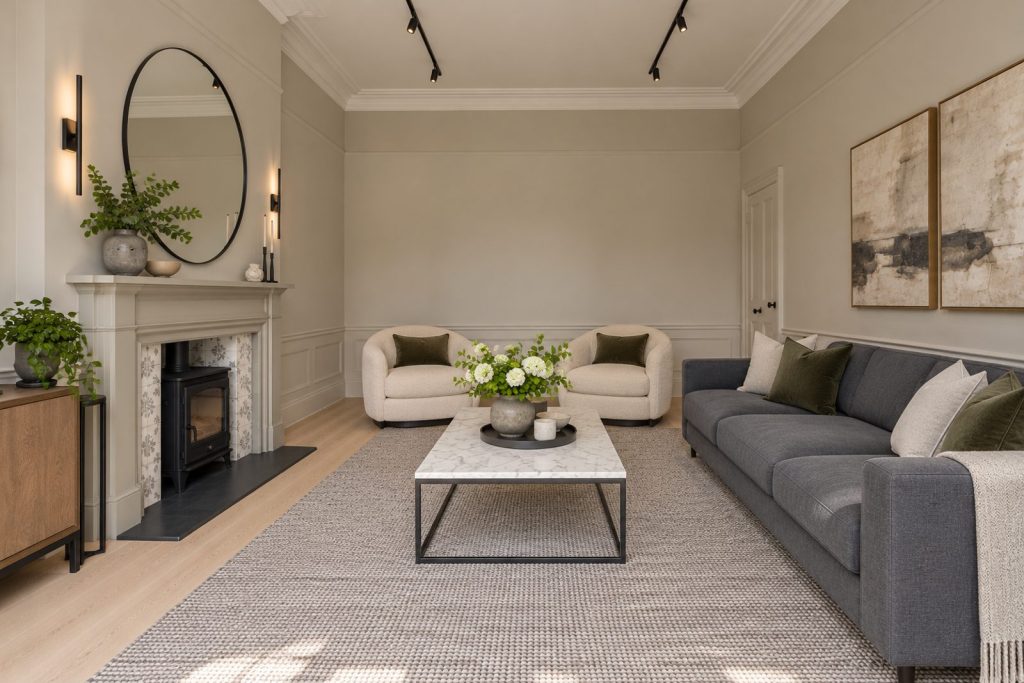 Sitting room, view toward the window - 1-bedroom flat in Battersea
