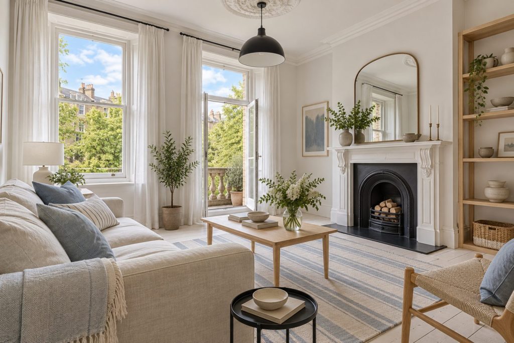 Sitting room, wide view from the doorway - 1-bedroom flat in Clapham