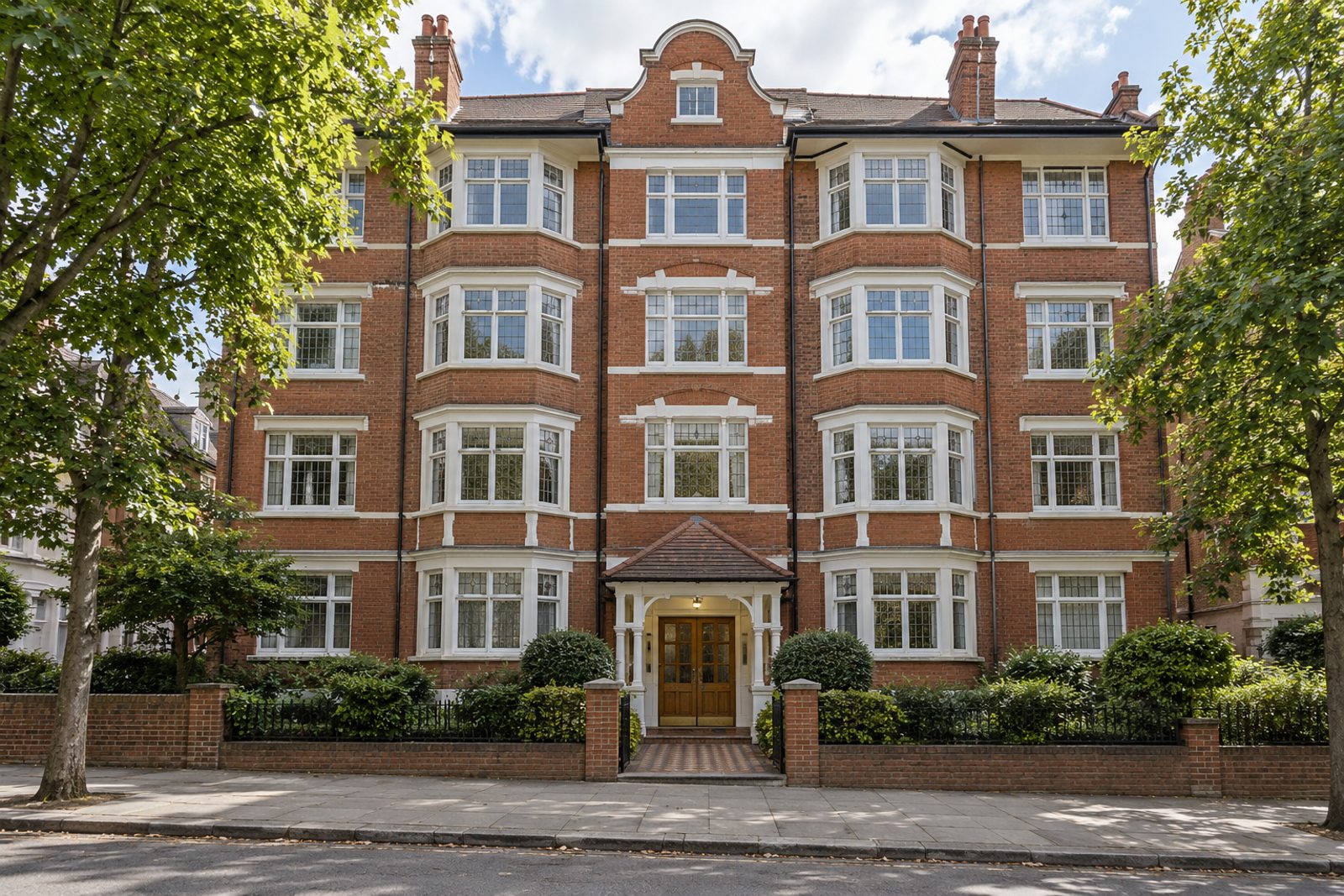 Front exterior, eye-level view of the building and its entrance - 1-bedroom flat in Clapham