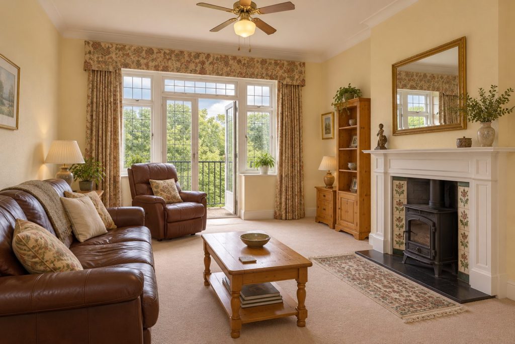 Sitting room, wide view from the doorway - 1-bedroom flat in Clapham