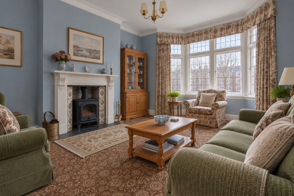 Sitting room, view toward the window - 2-bedroom flat in Clapham