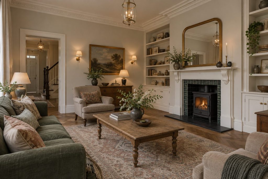 Sitting room, wide view from the doorway - 4-bedroom semi-detached house in Battersea