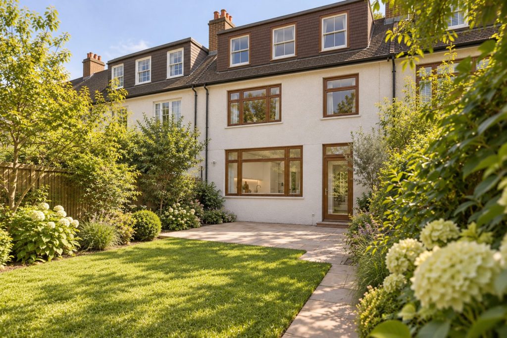 Rear garden, the garden looking back toward the house - 5-bedroom terraced house in Clapham