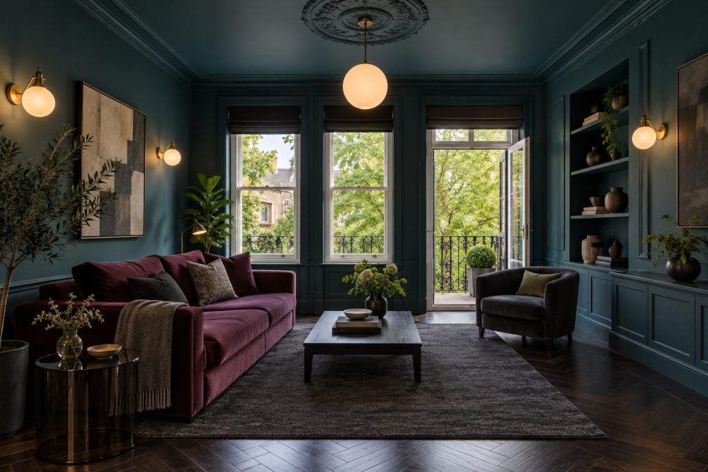 Sitting room, wide view from the doorway - 2-bedroom flat in Fulham