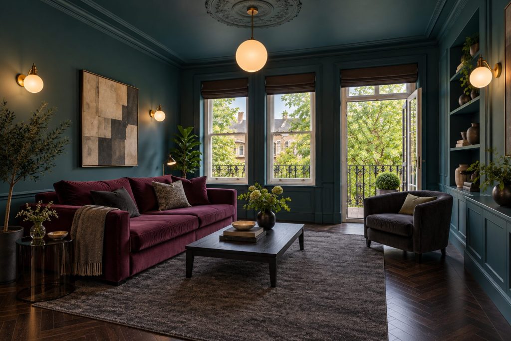 Sitting room, view toward the window - 2-bedroom flat in Fulham