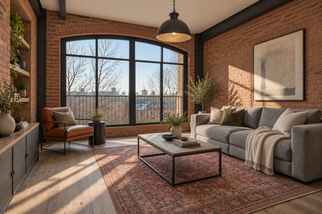 Living room, view toward the window - 2-bedroom flat in Battersea
