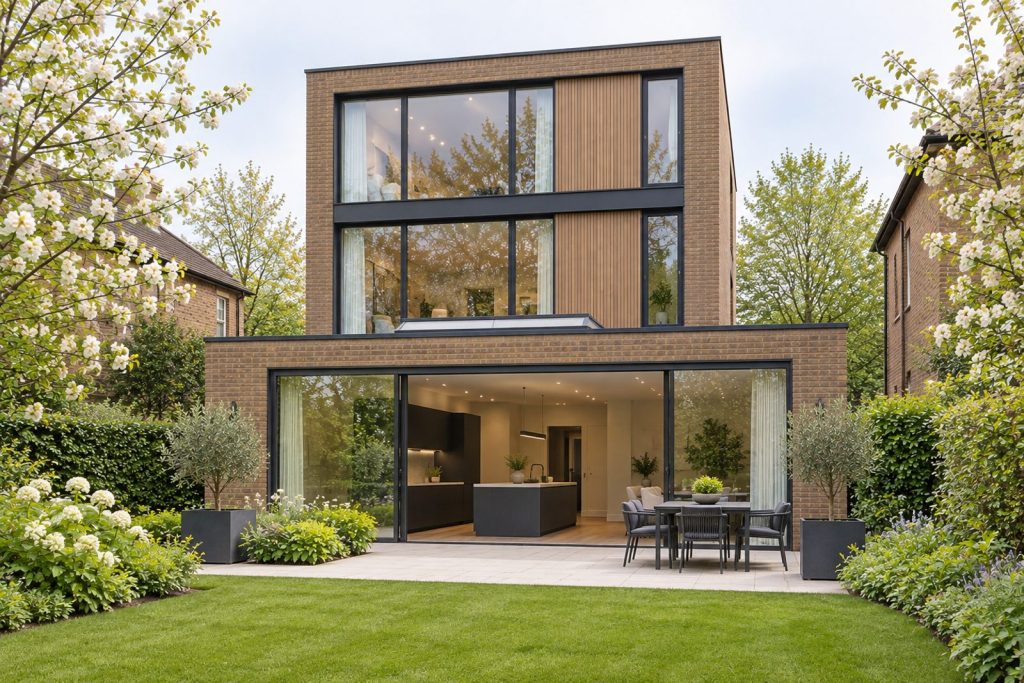 Rear garden, rear elevation seen from the garden - 6-bedroom detached house in Wimbledon
