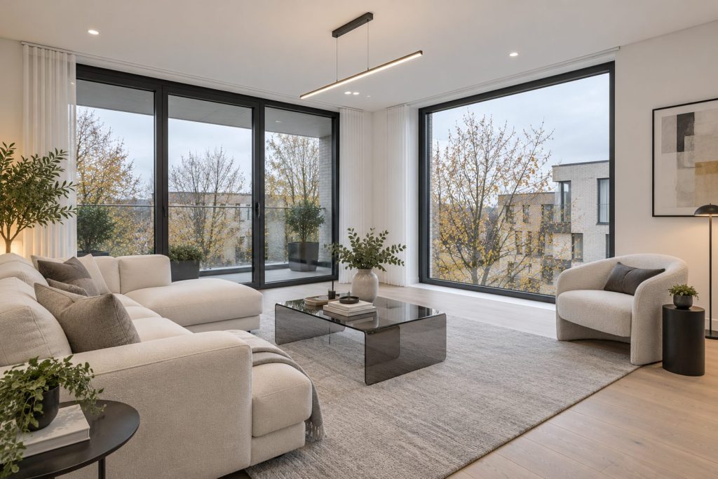 Living room, wide view from the doorway - 3-bedroom flat in Tooting