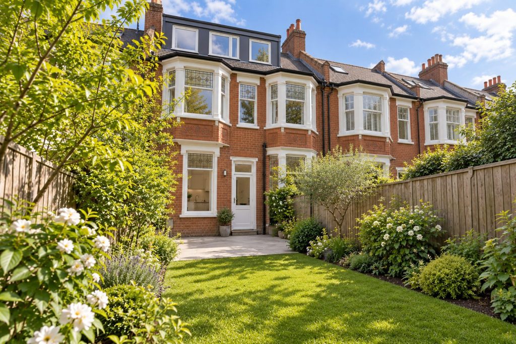 Rear garden, the garden looking back toward the house - 4-bedroom terraced house in Fulham