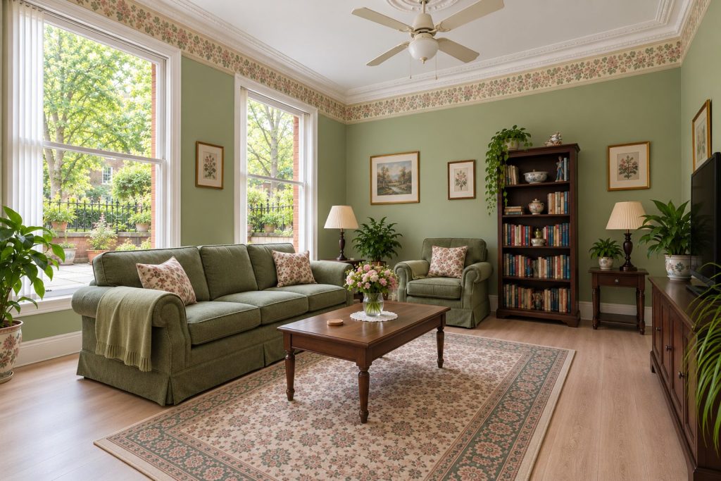 Sitting room, view toward the window - 1-bedroom flat in Wandsworth