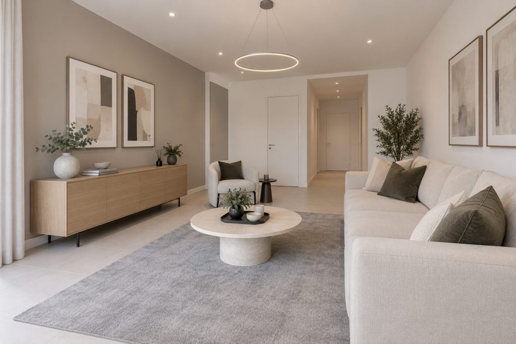 Living room, wide view from the doorway - 2-bedroom flat in Clapham