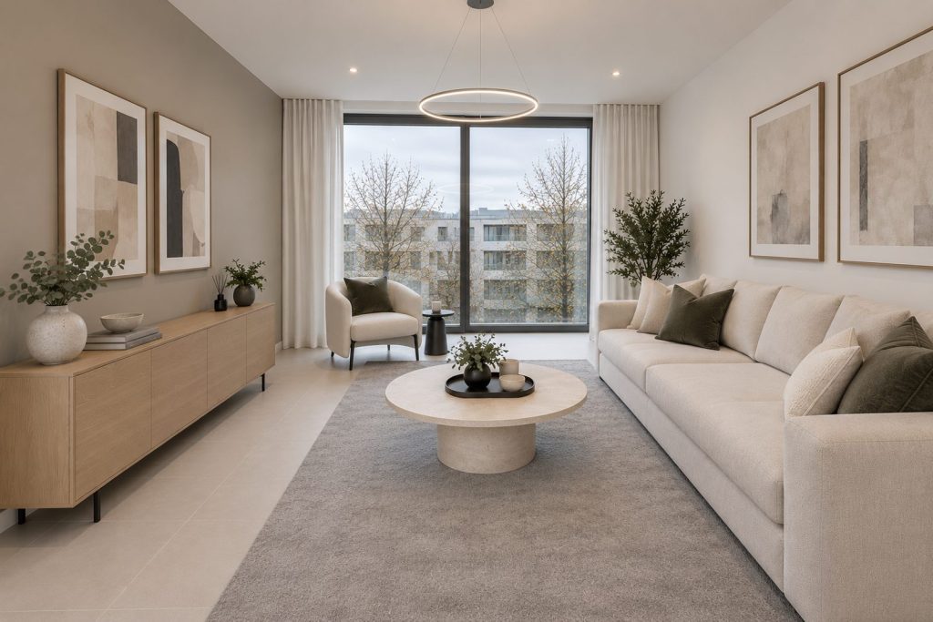 Living room, view toward the window - 2-bedroom flat in Clapham