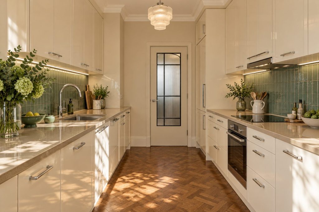 Kitchen, wide view from the doorway - 3-bedroom flat in Brixton