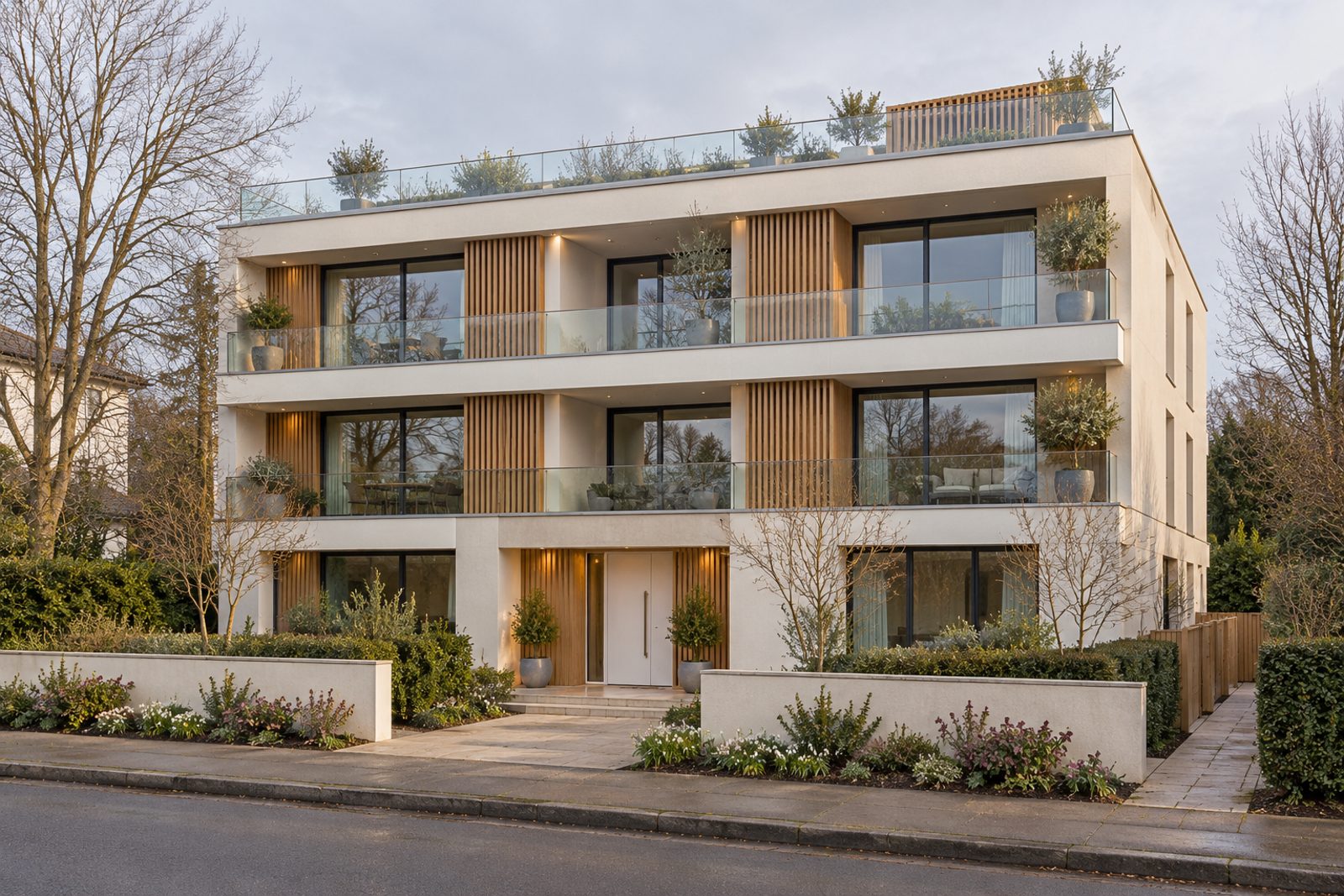 Front exterior, eye-level view of the building and its entrance - 2-bedroom flat in Battersea