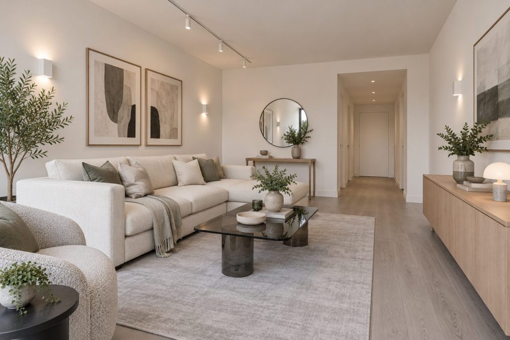 Living room, wide view from the doorway - 2-bedroom flat in Battersea