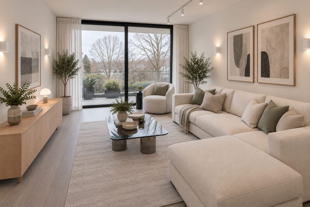 Living room, view toward the window - 2-bedroom flat in Battersea