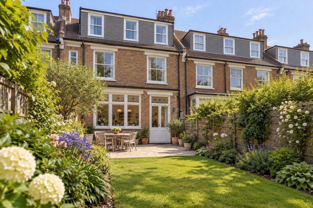 Rear garden, the garden looking back toward the house - 4-bedroom terraced house in Putney