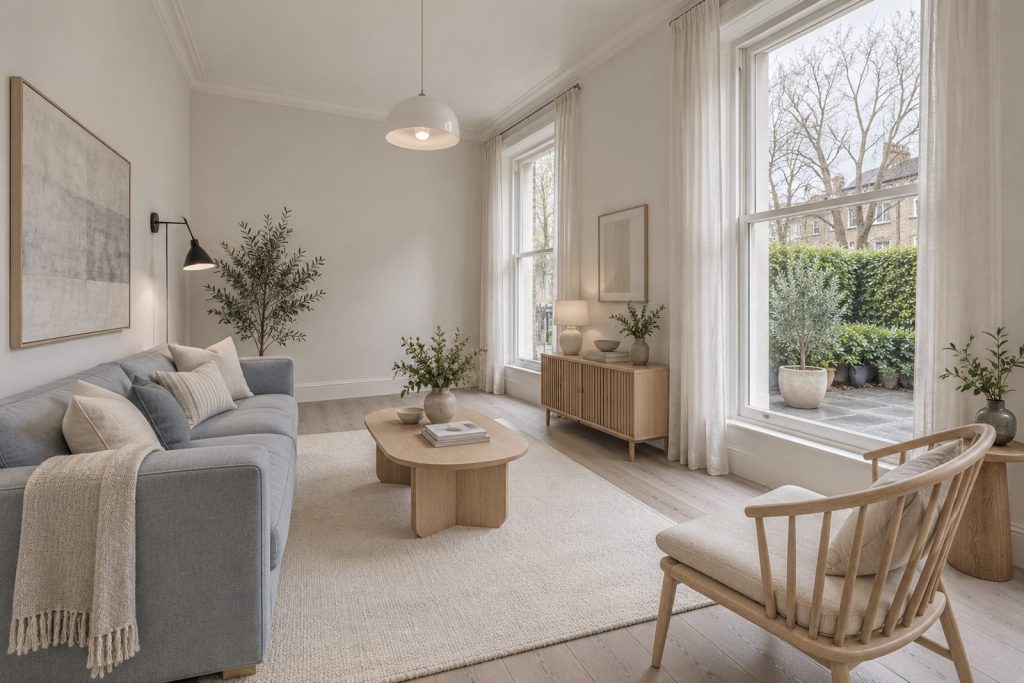 Sitting room, wide view from the doorway - 3-bedroom flat in Wandsworth