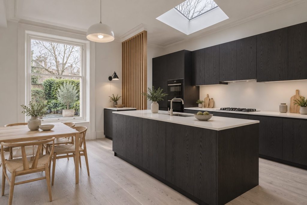 Kitchen, wide view from the doorway - 3-bedroom flat in Wandsworth