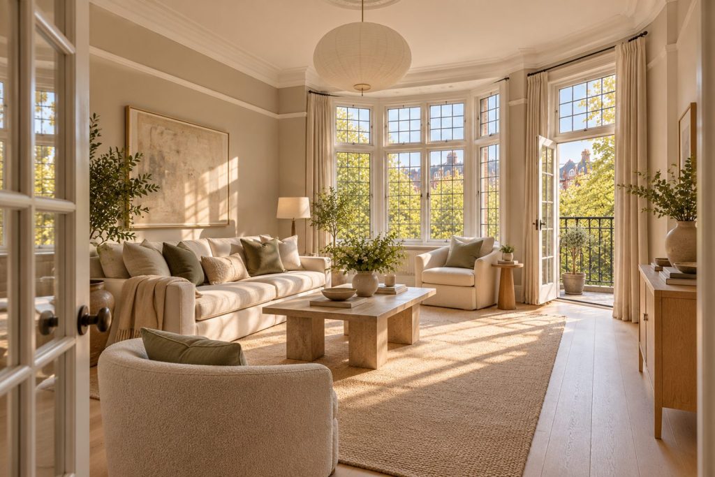 Sitting room, wide view from the doorway - 2-bedroom flat in Battersea