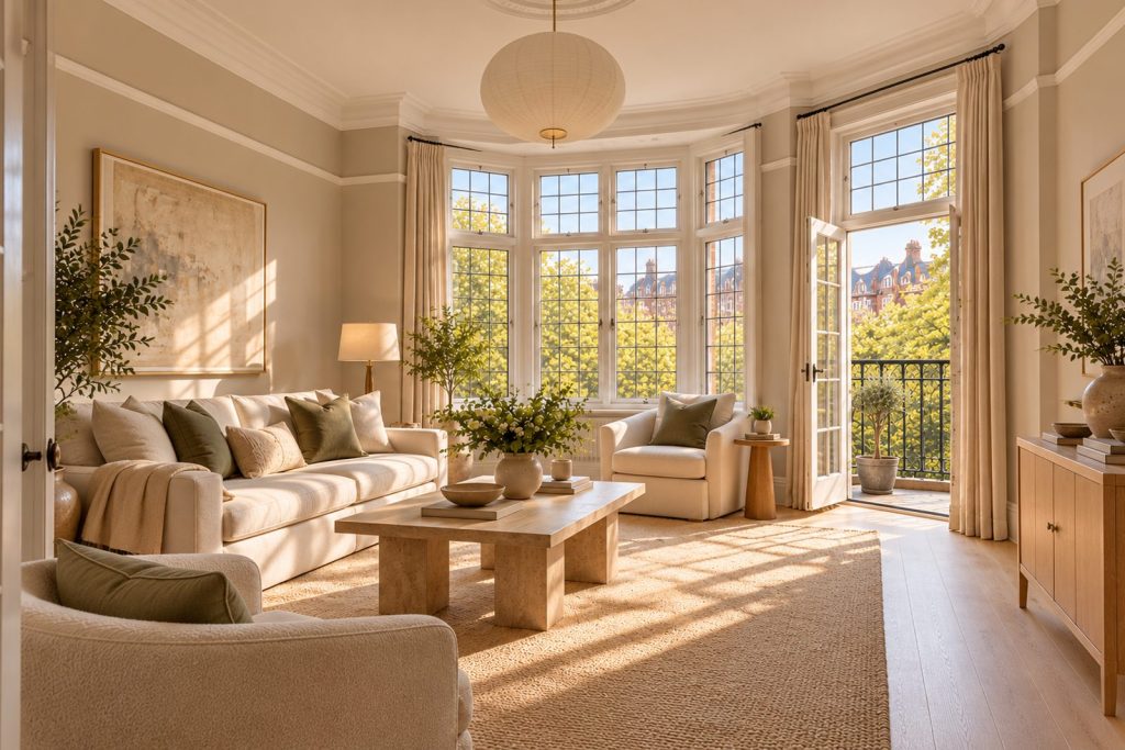 Sitting room, view toward the window - 2-bedroom flat in Battersea